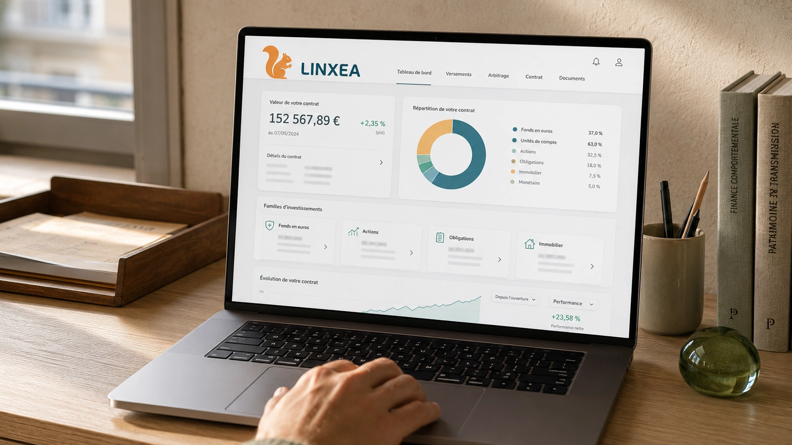 Interface Linxea d’assurance-vie affichée sur un ordinateur portable