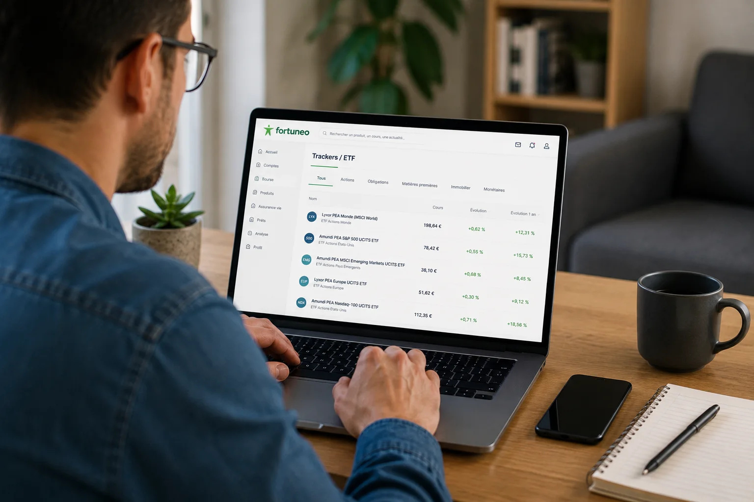 Illustration des trackers ETF disponibles dans le PEA Fortuneo