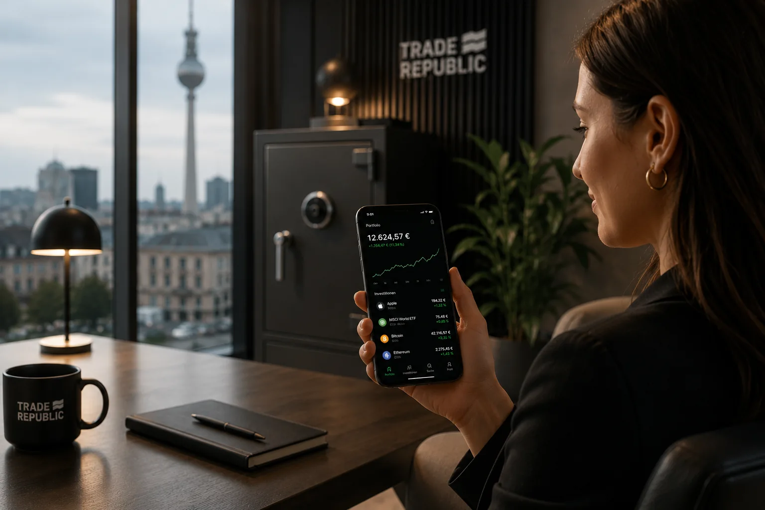 Smartphone Bitpanda demandant un déverrouillage biométrique avant la validation d’une transaction