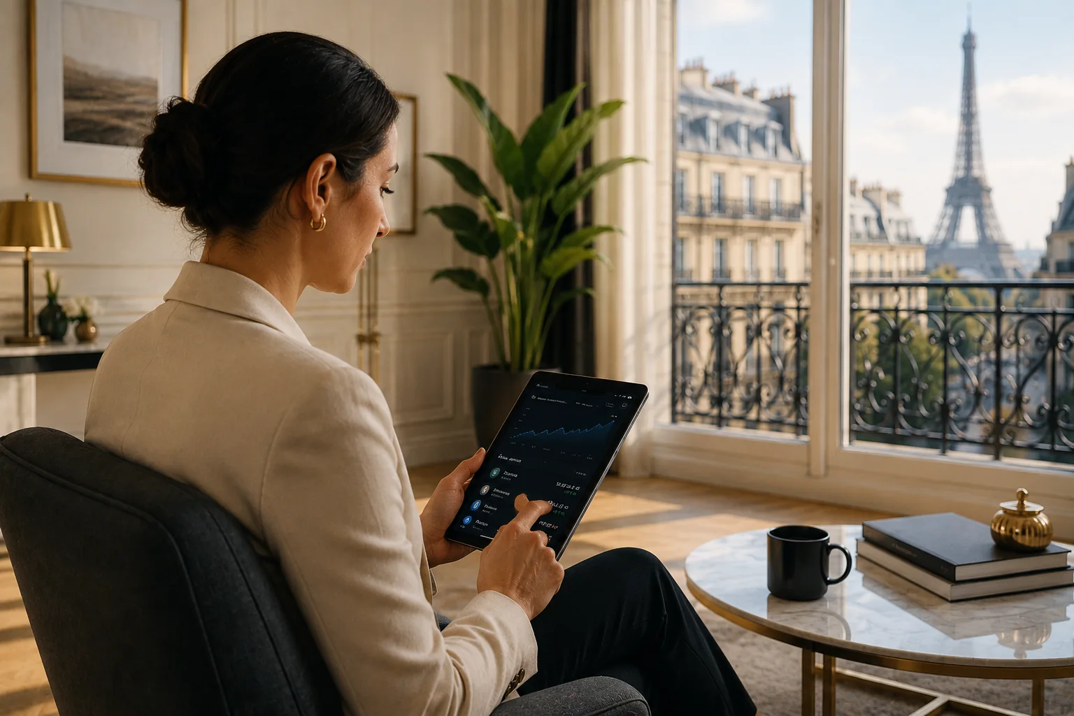 Ordinateur portable affichant le compte en euros et les crypto-actifs Deblock, en contexte réglementaire français