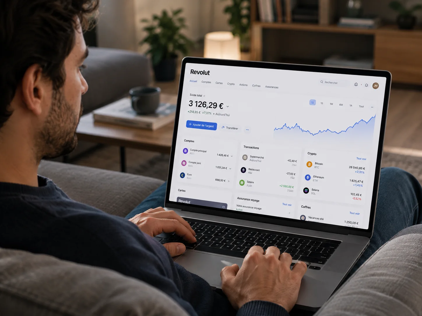 Tablette Revolut demandant une authentification biométrique pour approuver une opération