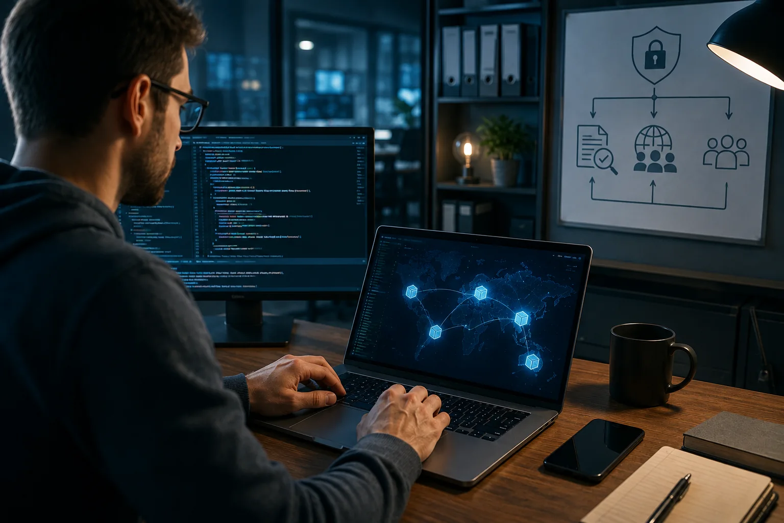 Ordinateur portable affichant la surveillance de sécurité Fluid dans un centre modulaire à Tallinn