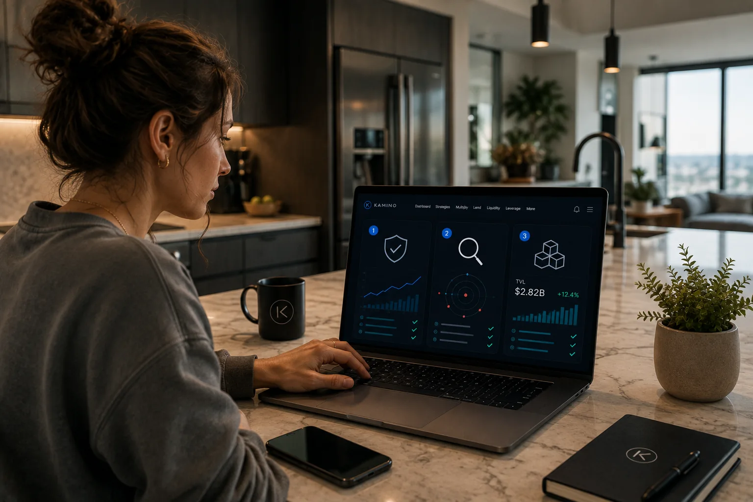 Ordinateur portable affichant la surveillance de sécurité Kamino dans un laboratoire à Copenhague