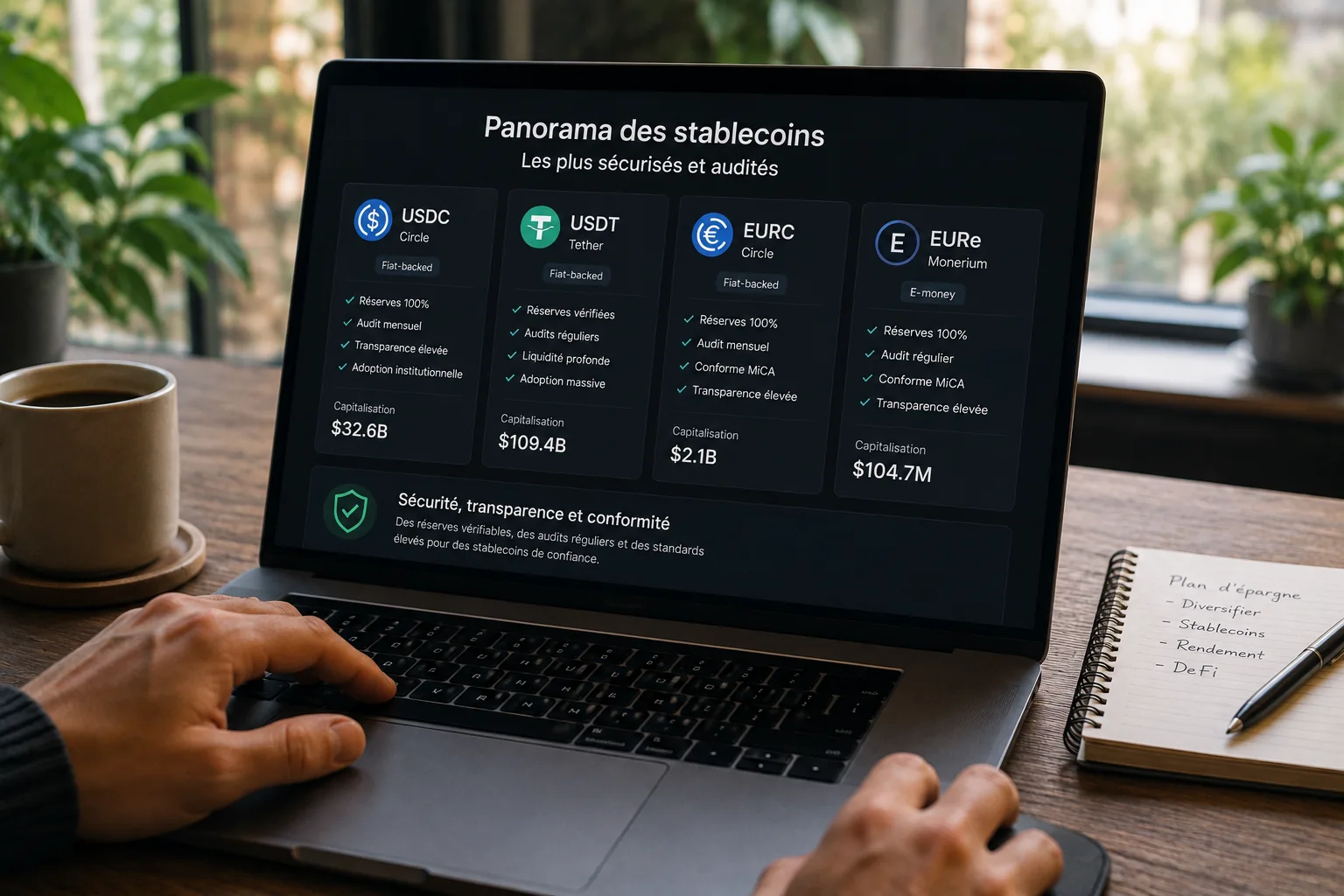 Photographie éditoriale illustrant « Les stablecoins les plus sécurisés et audités »